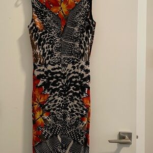 Joseph Ribkoff Black and White Sheath Dress Sleeveless Scoop Neck Midi